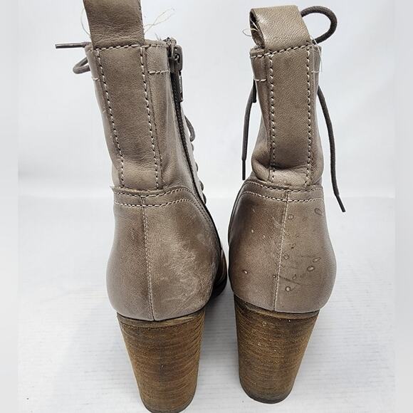 Steve Madden Lauren Taupe Ankle Booties Side Zip Laces Leather Boots Size 8 - Picture 3 of 9